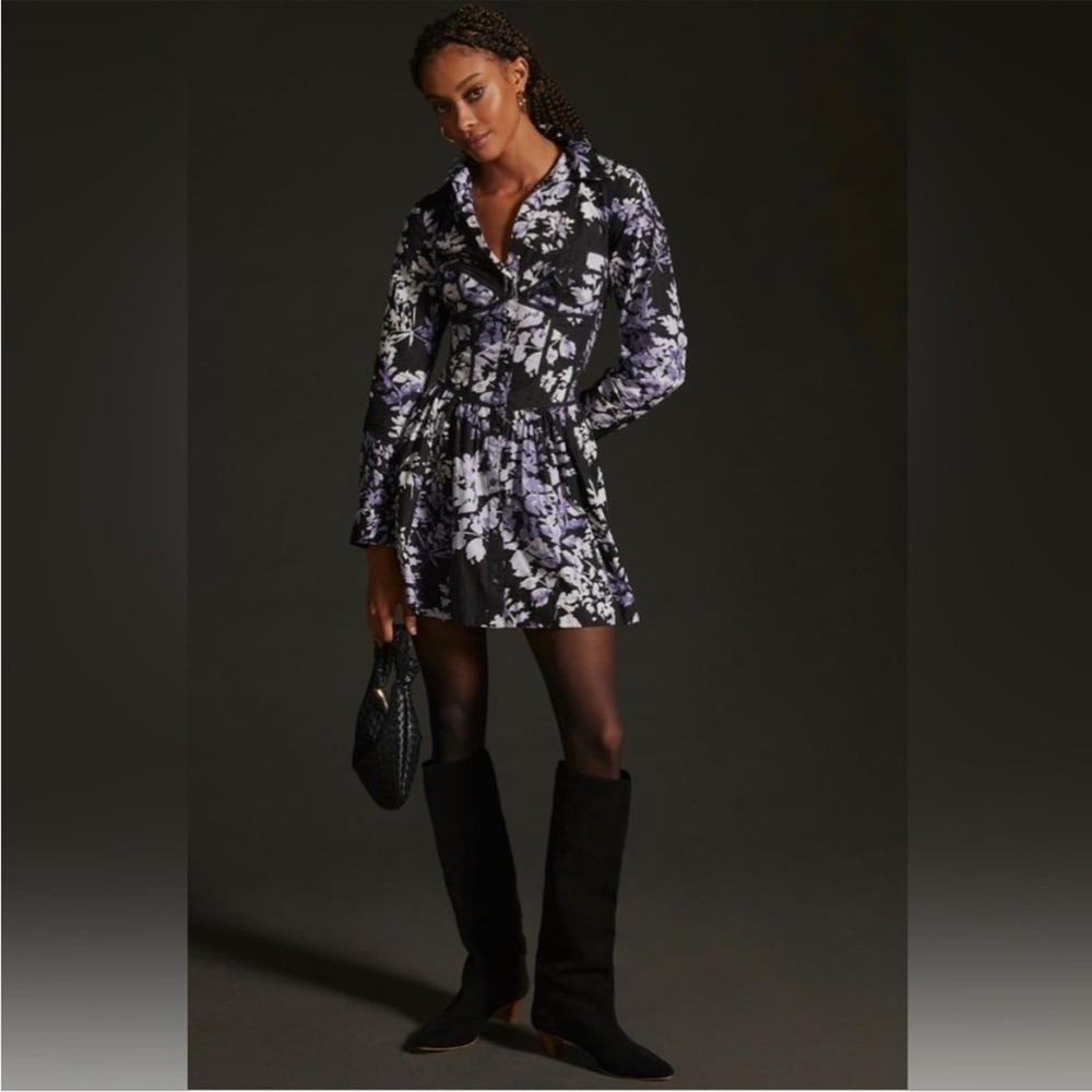 Anthropologie Corset Shirt Dress 6 Floral Button Front